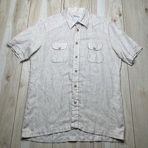 Max Margolis Button Up Knit Shirt Mens Size Large Pockets Cream Cotton
